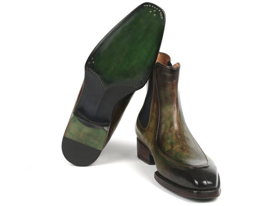 Paul Parkman Men's Green Handpainted Chelsea Boots Goodyear Welted (IDBT822GRN)