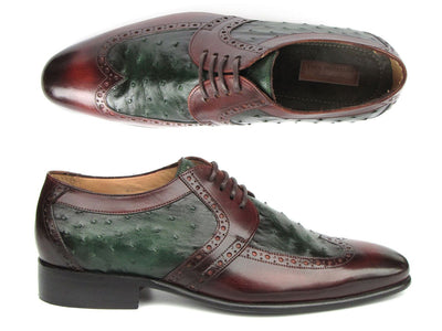 Paul Parkman Men's Green Ostrich and Brown Leather Derby Shoes