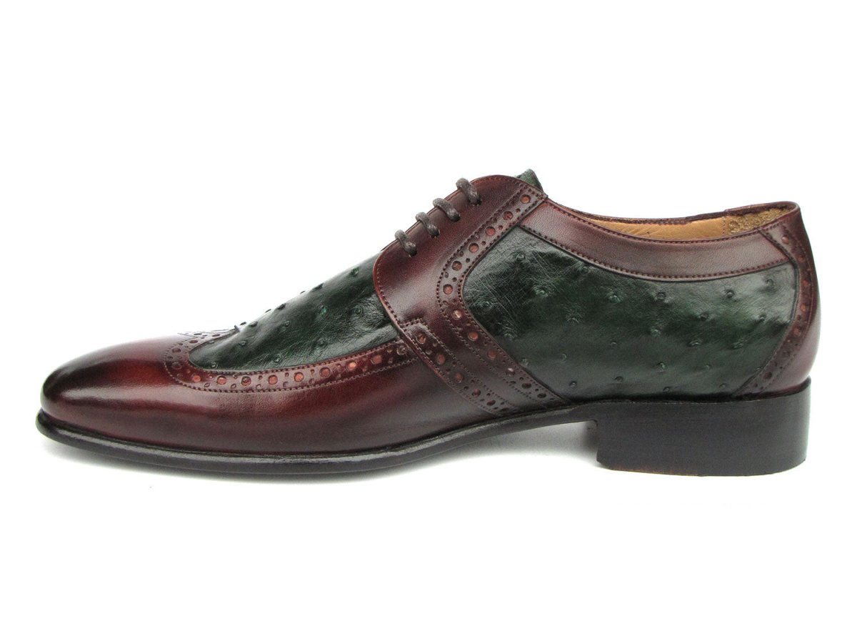 Paul Parkman Men's Green Ostrich and Brown Leather Derby Shoes