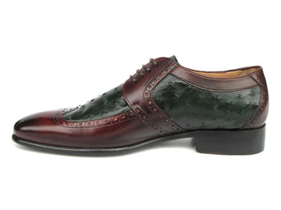 Paul Parkman Men's Green Ostrich and Brown Leather Derby Shoes