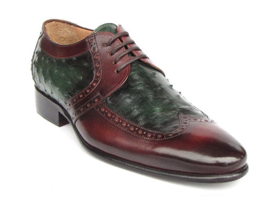 Paul Parkman Men's Green Ostrich and Brown Leather Derby Shoes
