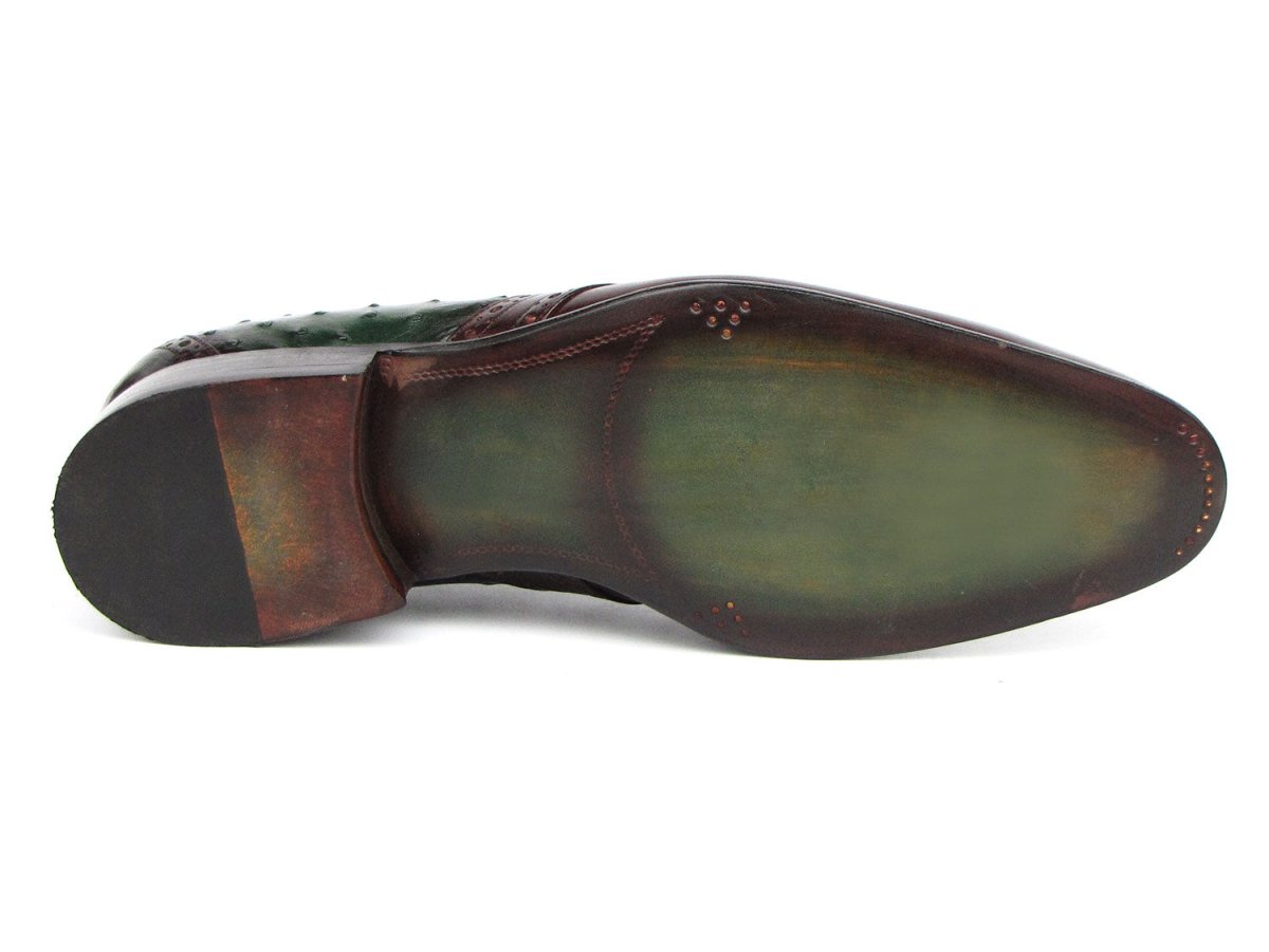 Paul Parkman Men's Green Ostrich and Brown Leather Derby Shoes