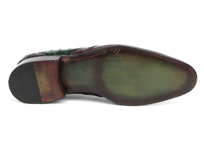 Paul Parkman Men's Green Ostrich and Brown Leather Derby Shoes