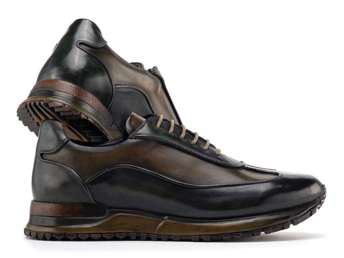 Paul Parkman Men's Green Patina Leather Sneakers (IDLS406GRN)
