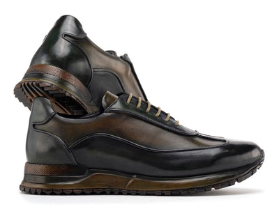 Paul Parkman Men's Green Patina Leather Sneakers (IDLS406GRN)