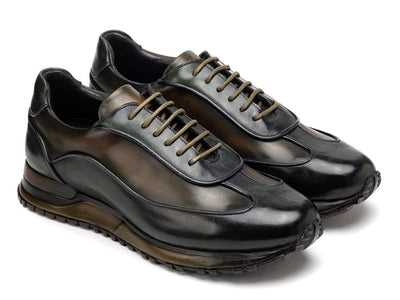 Paul Parkman Men's Green Patina Leather Sneakers (IDLS406GRN)