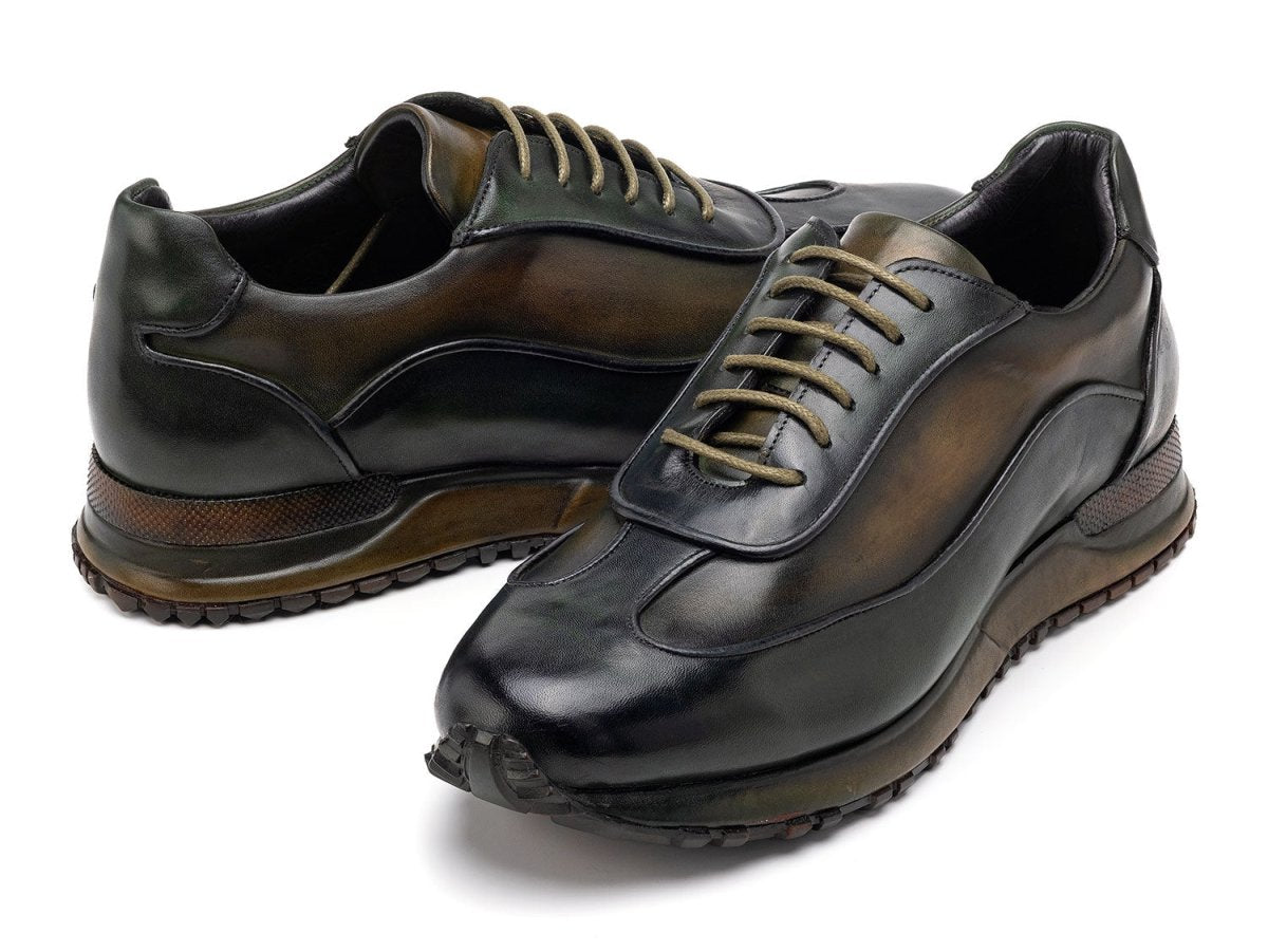 Paul Parkman Men's Green Patina Leather Sneakers (IDLS406GRN)