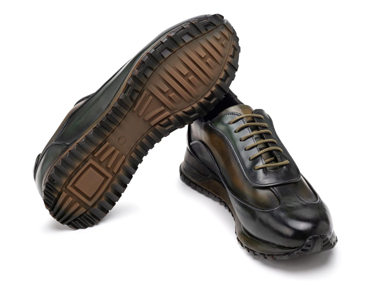 Paul Parkman Men's Green Patina Leather Sneakers (IDLS406GRN)