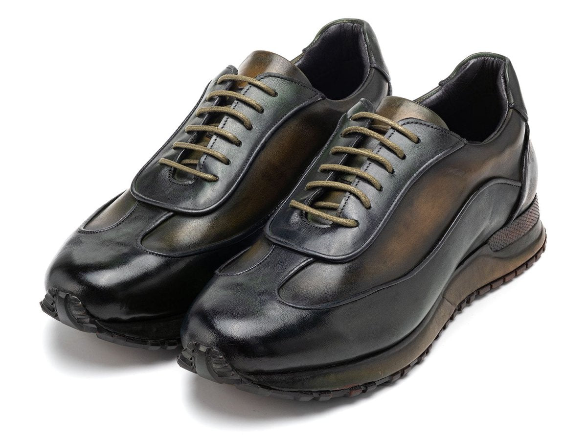 Paul Parkman Men's Green Patina Leather Sneakers (IDLS406GRN)