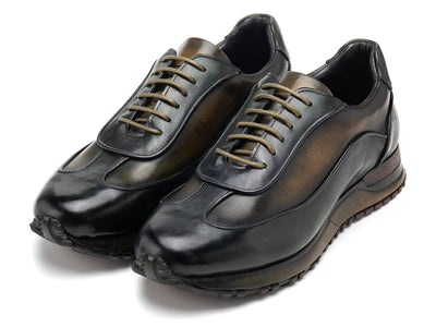 Paul Parkman Men's Green Patina Leather Sneakers (IDLS406GRN)