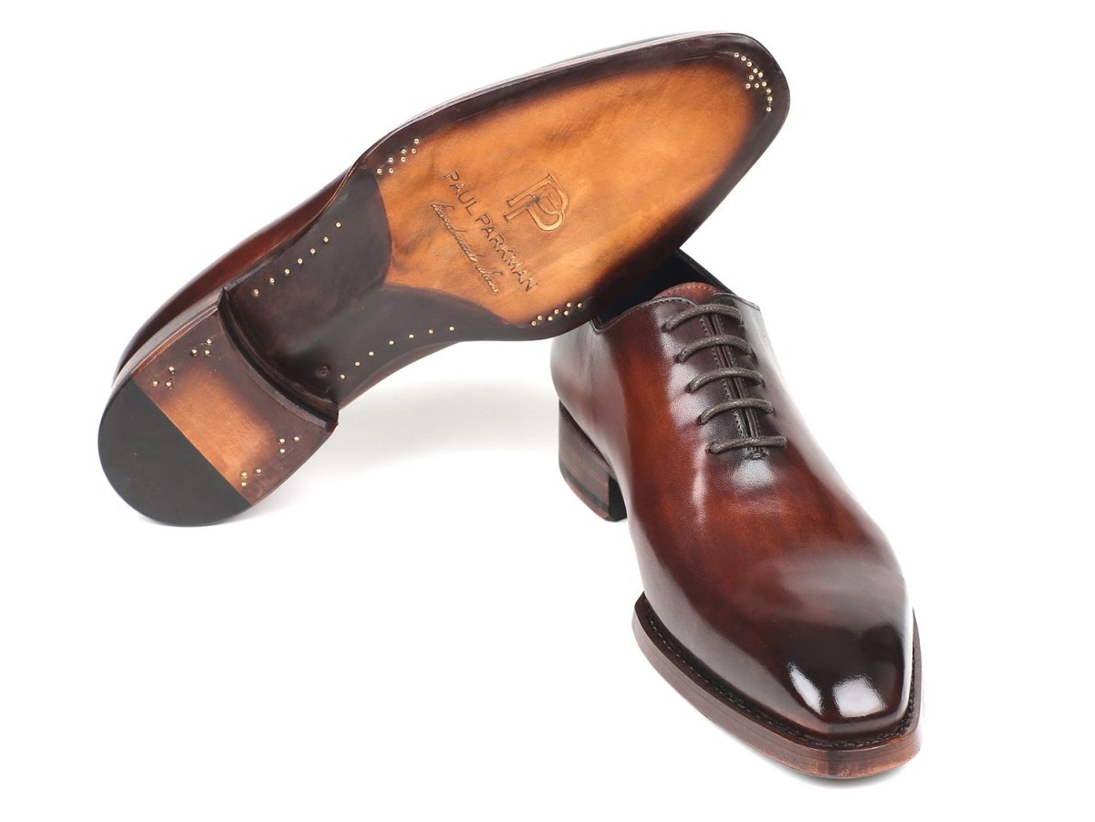 Paul Parkman Men's Hand Painted Goodyear Welted Wholecut Oxfords in Brown