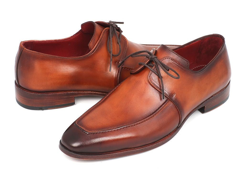 Paul Parkman Men's Hand Painted Leather Apron Derby Shoes in Brown