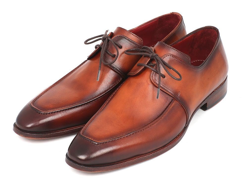 Paul Parkman Men's Hand Painted Leather Apron Derby Shoes in Brown