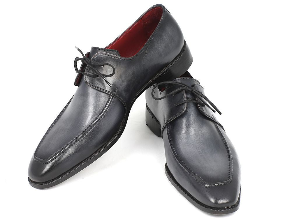 Paul Parkman Men's Hand Painted Leather Apron Derby Shoes in Gray and Black