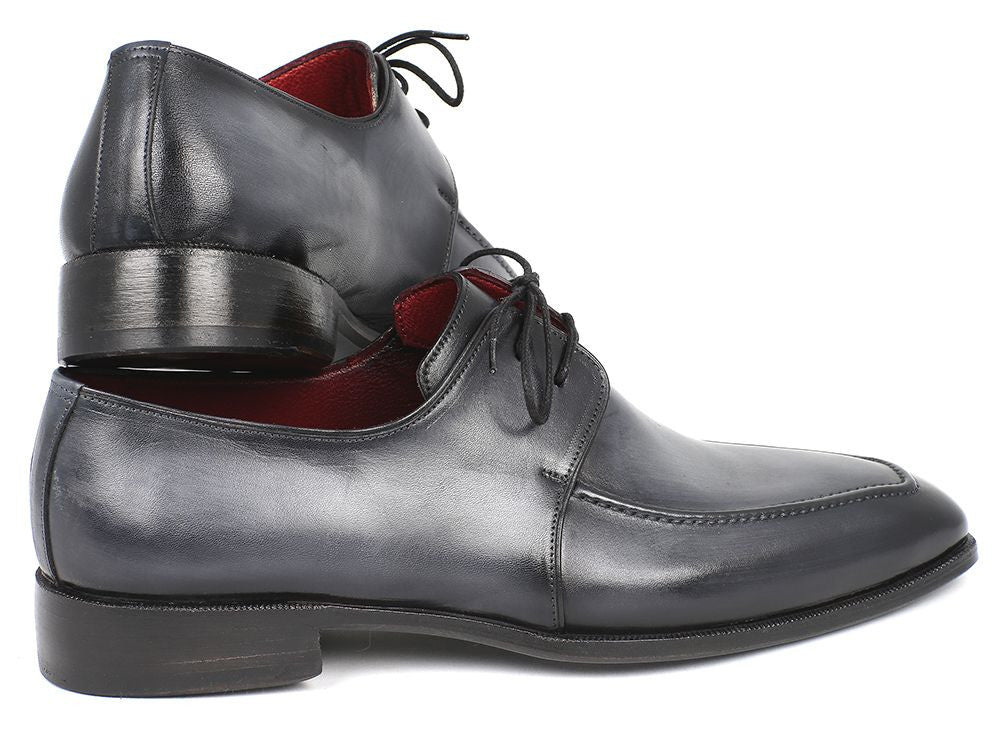 Paul Parkman Men's Hand Painted Leather Apron Derby Shoes in Gray and Black
