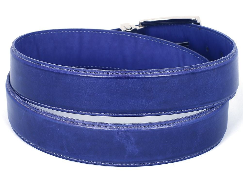 Paul Parkman Men's Hand Painted Leather Belt in Cobalt Blue