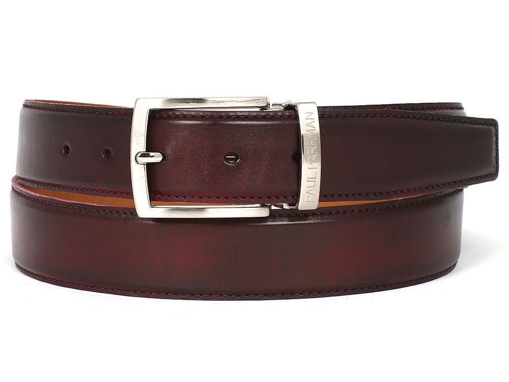 Paul Parkman Men's Hand Painted Leather Belt in Dark Bordeaux