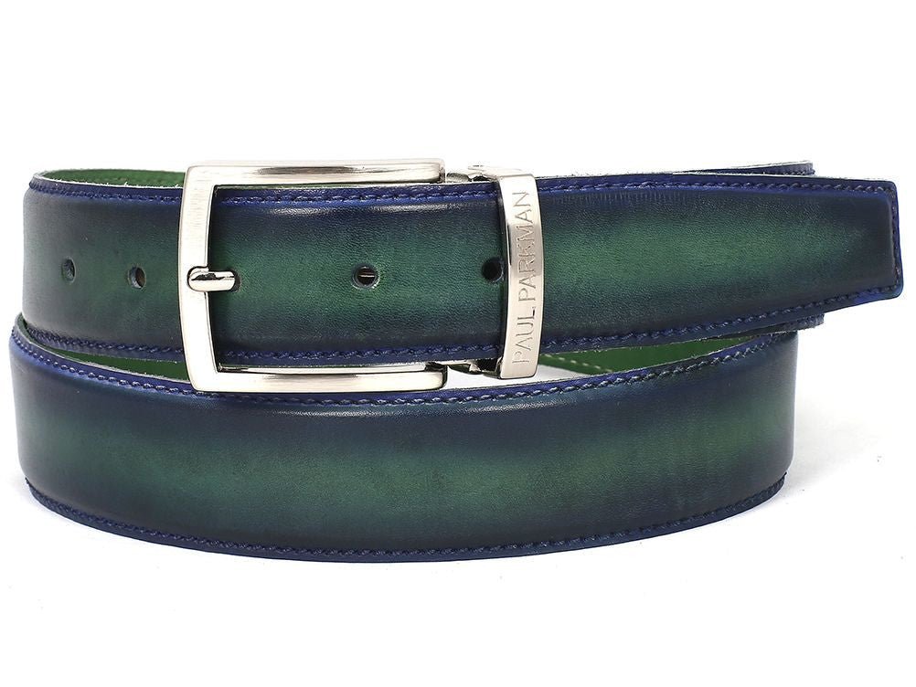 Paul Parkman Men's Hand Painted Leather Belt in Dual Tone Blue and Green