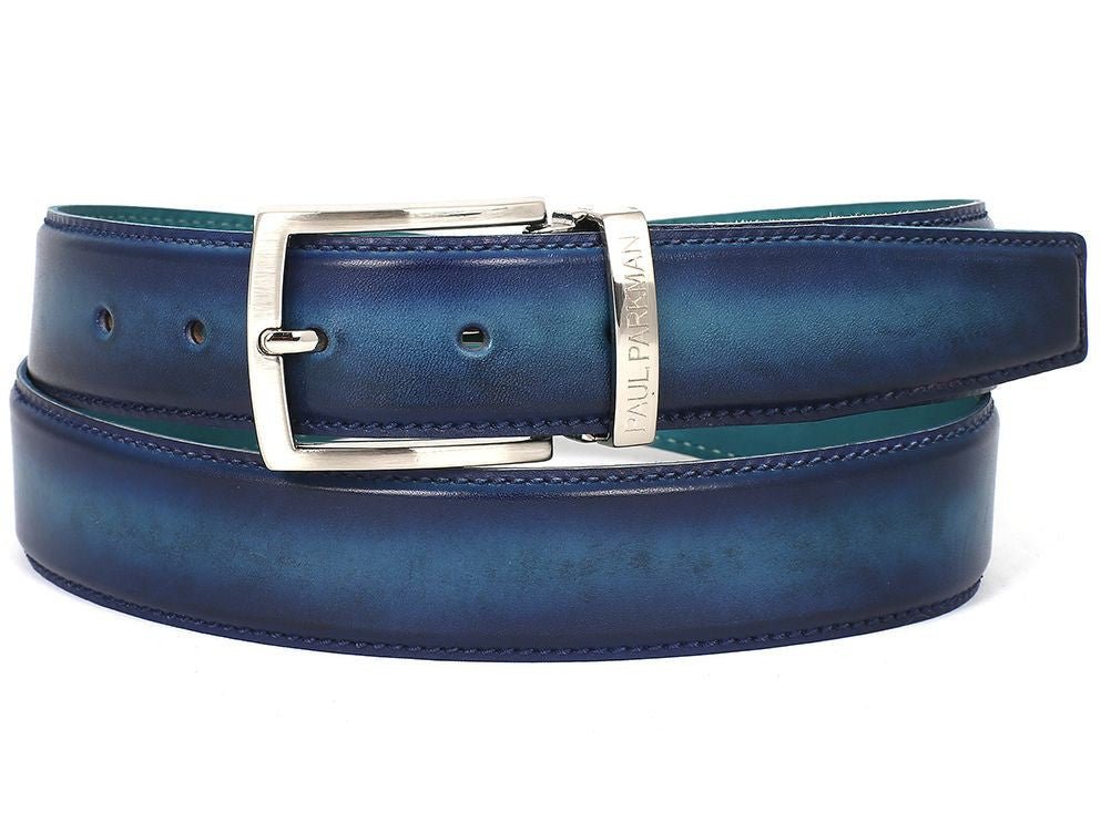 Paul Parkman Men's Hand Painted Leather Belt in Dual Tone Blue and Turquoise