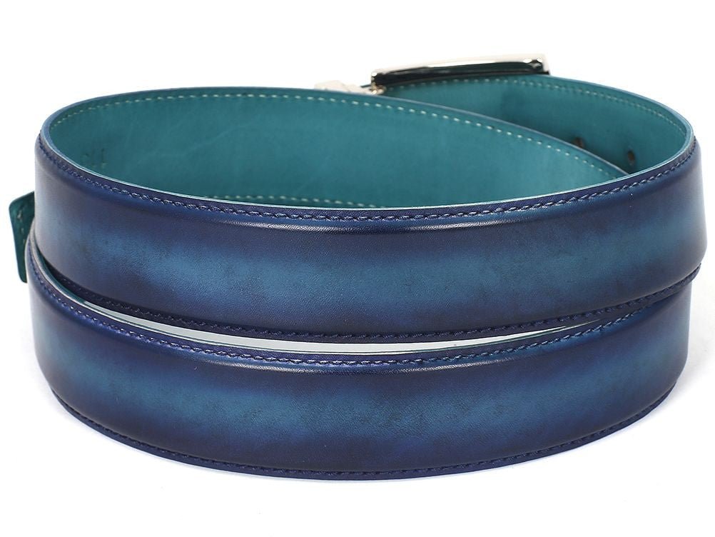 Paul Parkman Men's Hand Painted Leather Belt in Dual Tone Blue and Turquoise