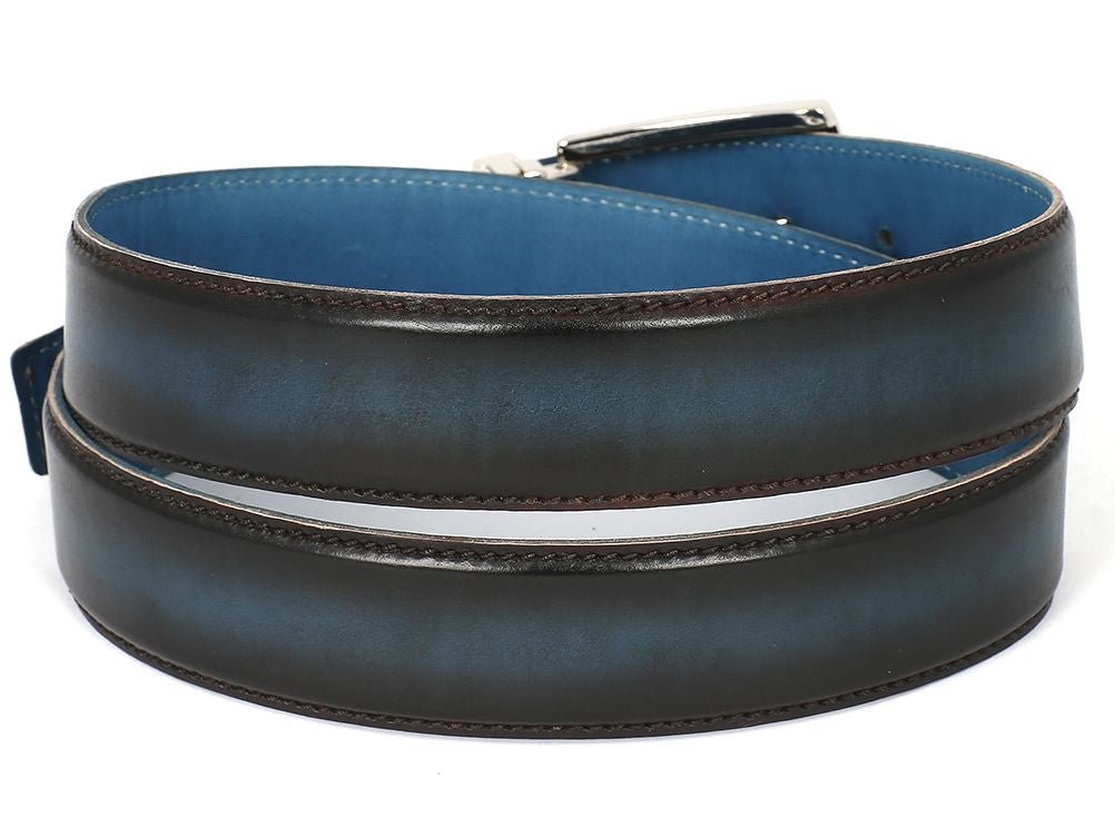 Paul Parkman Men's Hand Painted Leather Belt in Dual Tone Brown and Blue