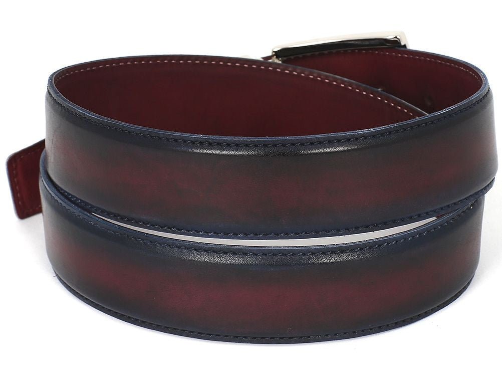 Paul Parkman Men's Hand Painted Leather Belt in Dual Tone Navy and Bordeaux