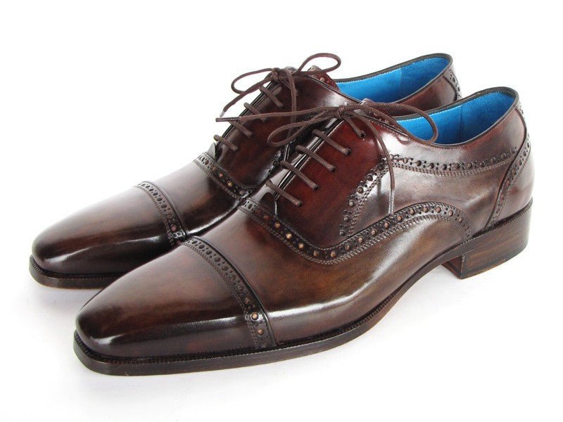 Paul Parkman Men's Hand Painted Leather Captoe Oxfords in Anthracite Brown