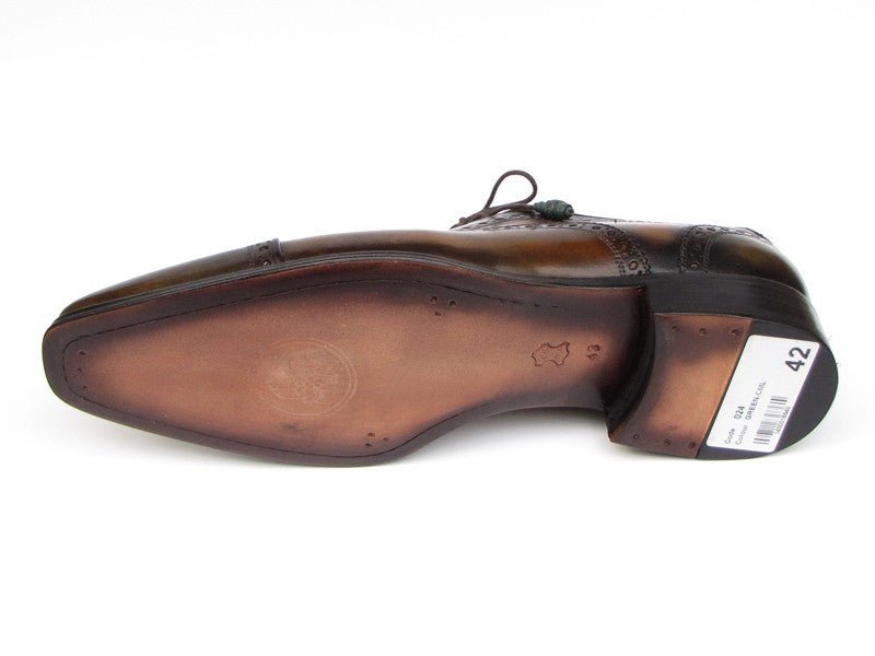 Paul Parkman Men's Hand Painted Leather Captoe Oxfords in Camel and Olive