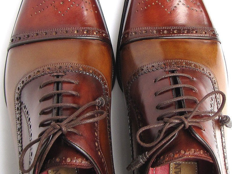 Paul Parkman Men's Hand Painted Leather Captoe Oxfords in Camel and Red