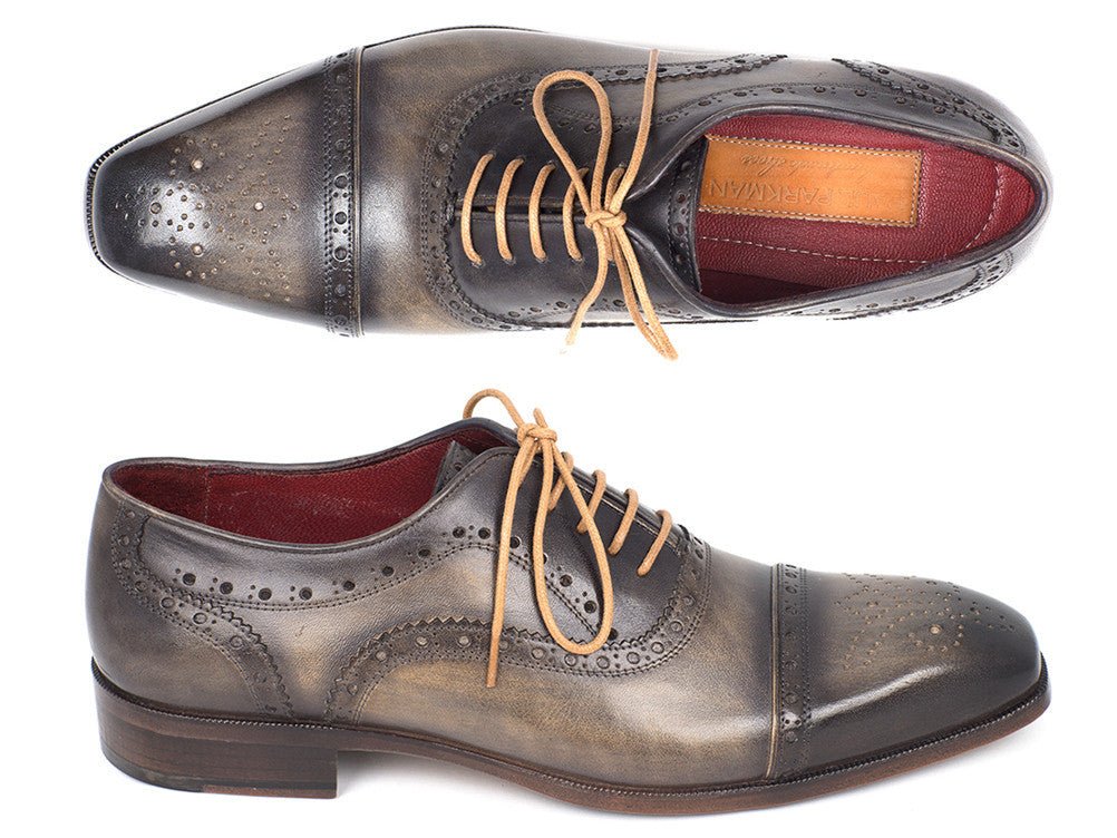 Paul Parkman Men's Hand Painted Leather Captoe Oxfords in Gray