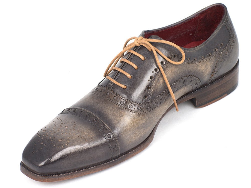 Paul Parkman Men's Hand Painted Leather Captoe Oxfords in Gray