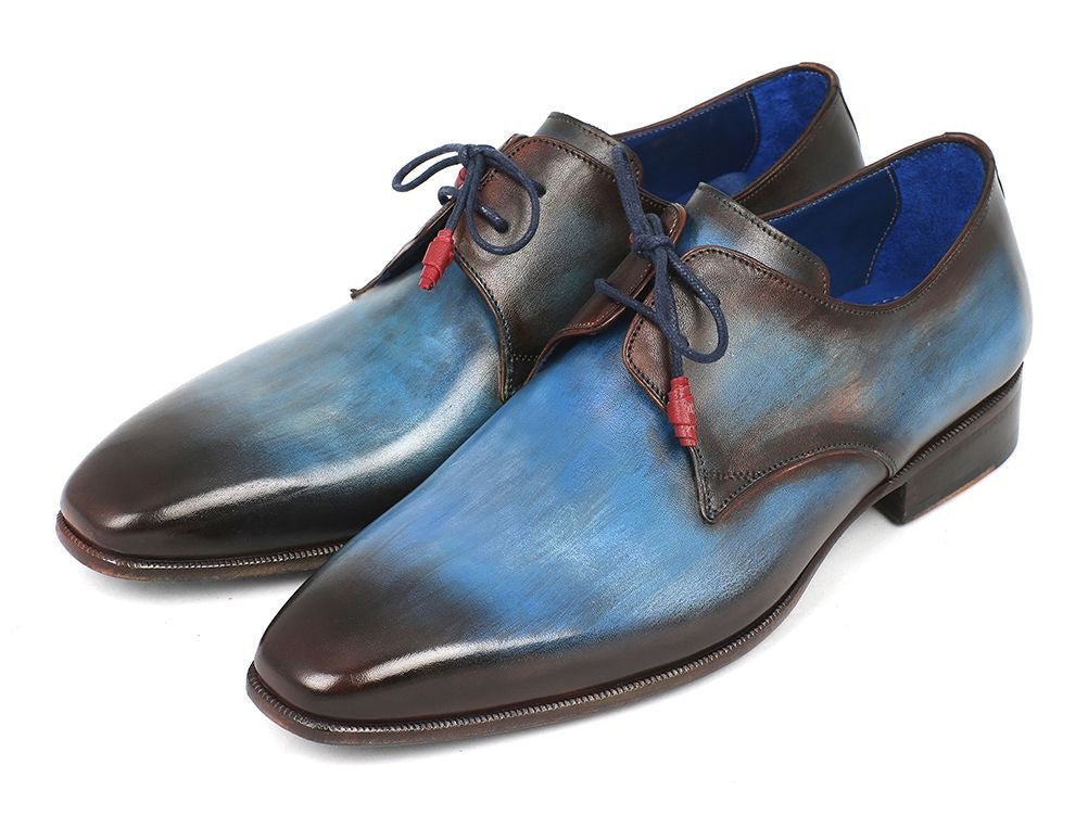 Paul Parkman Men's Hand Painted Leather Derby Shoes in Blue and Brown
