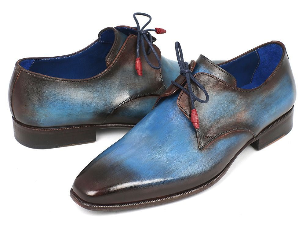 Paul Parkman Men's Hand Painted Leather Derby Shoes in Blue and Brown