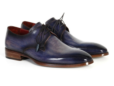Paul Parkman Men's Hand Painted Leather Derby Shoes in Blue and Navy
