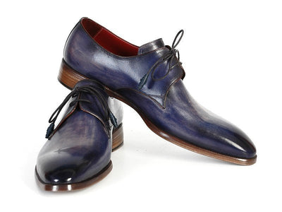 Paul Parkman Men's Hand Painted Leather Derby Shoes in Blue and Navy