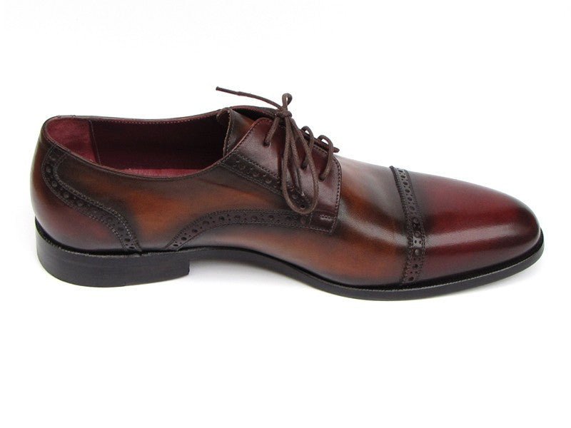 Paul Parkman Men's Hand Painted Leather Derby Shoes in Bordeaux and Tobacco