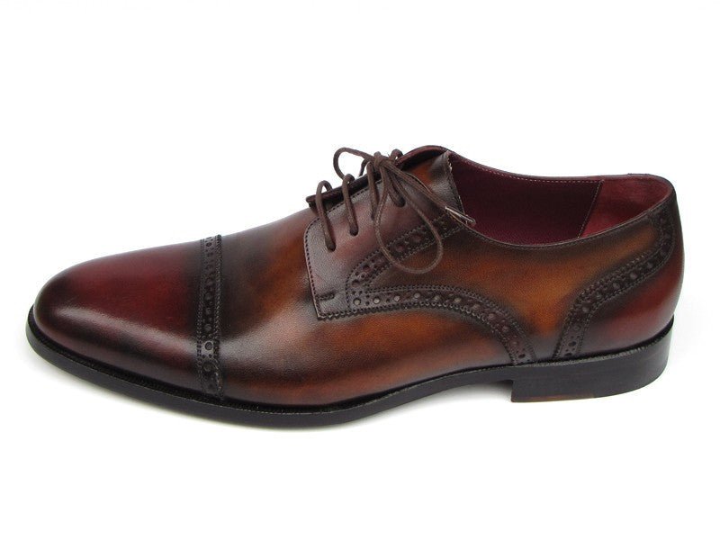 Paul Parkman Men's Hand Painted Leather Derby Shoes in Bordeaux and Tobacco