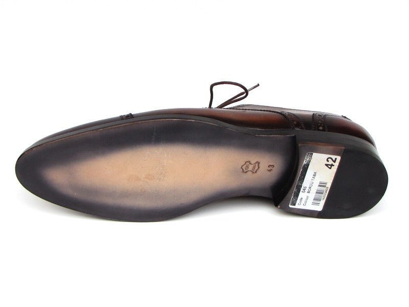 Paul Parkman Men's Hand Painted Leather Derby Shoes in Bordeaux and Tobacco