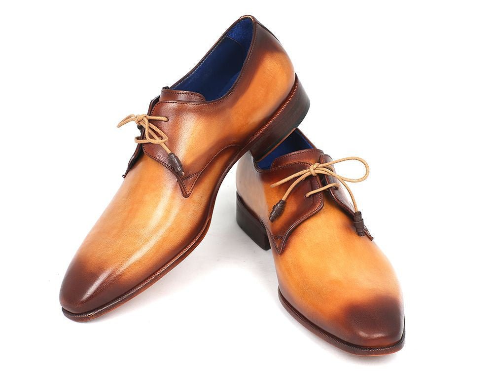 Paul Parkman Men's Hand Painted Leather Derby Shoes in Brown and Camel