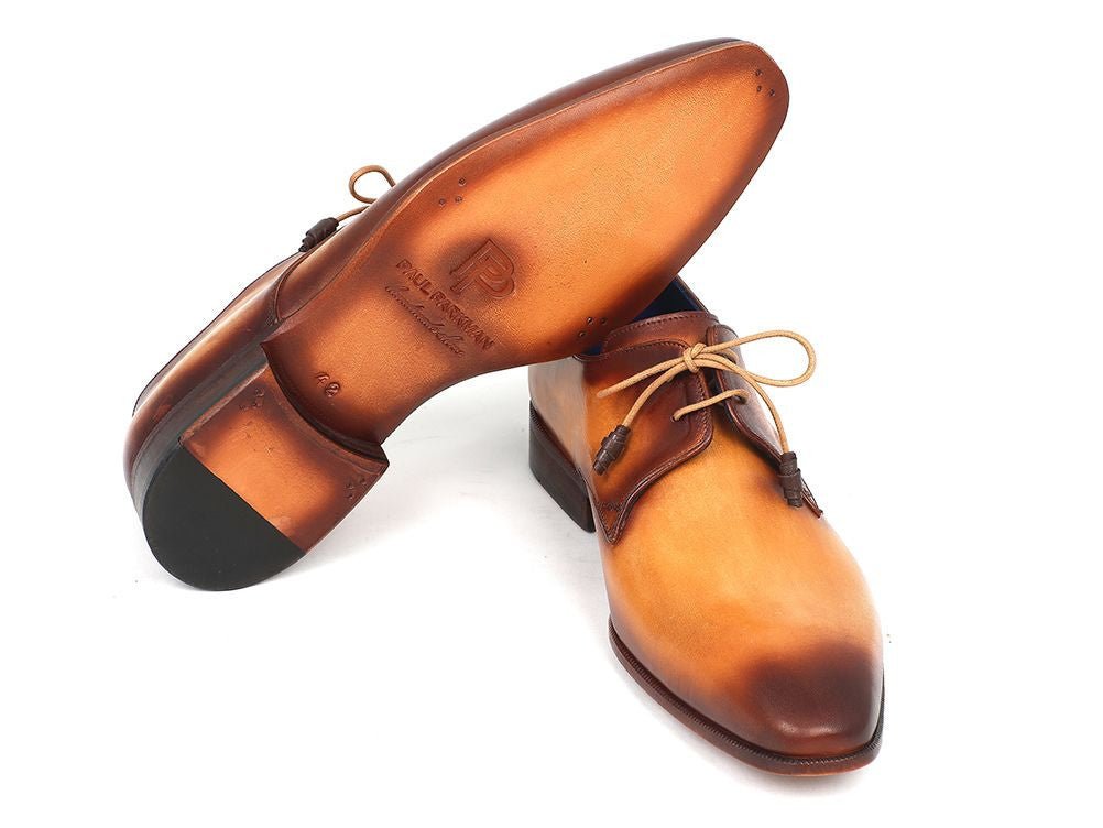 Paul Parkman Men's Hand Painted Leather Derby Shoes in Brown and Camel