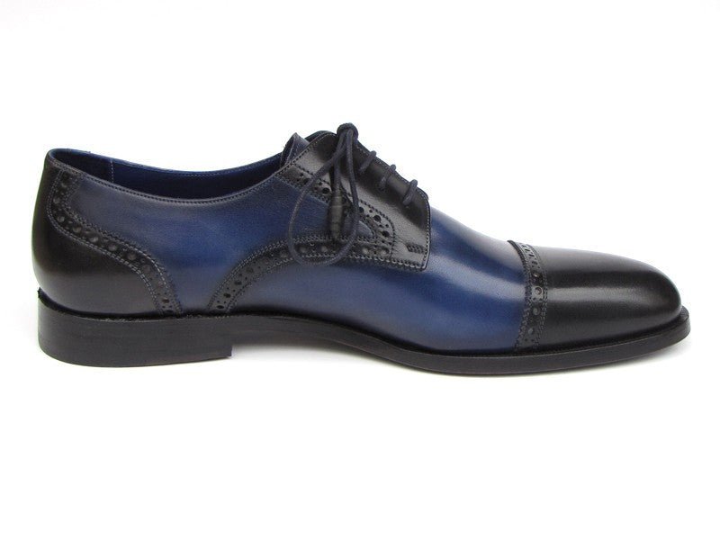 Paul Parkman Men's Hand Painted Leather Derby Shoes in Parliament Blue and Navy