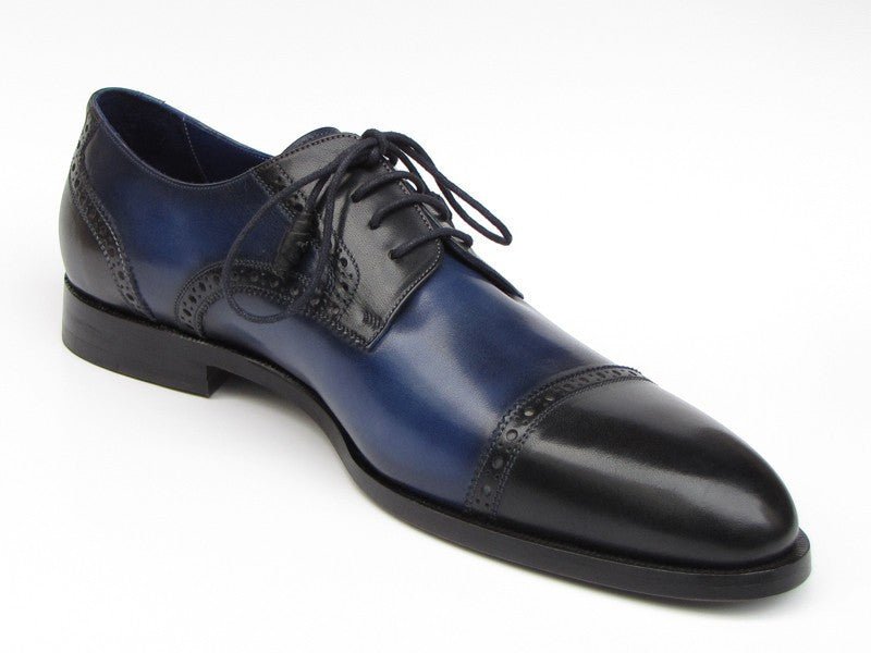 Paul Parkman Men's Hand Painted Leather Derby Shoes in Parliament Blue and Navy