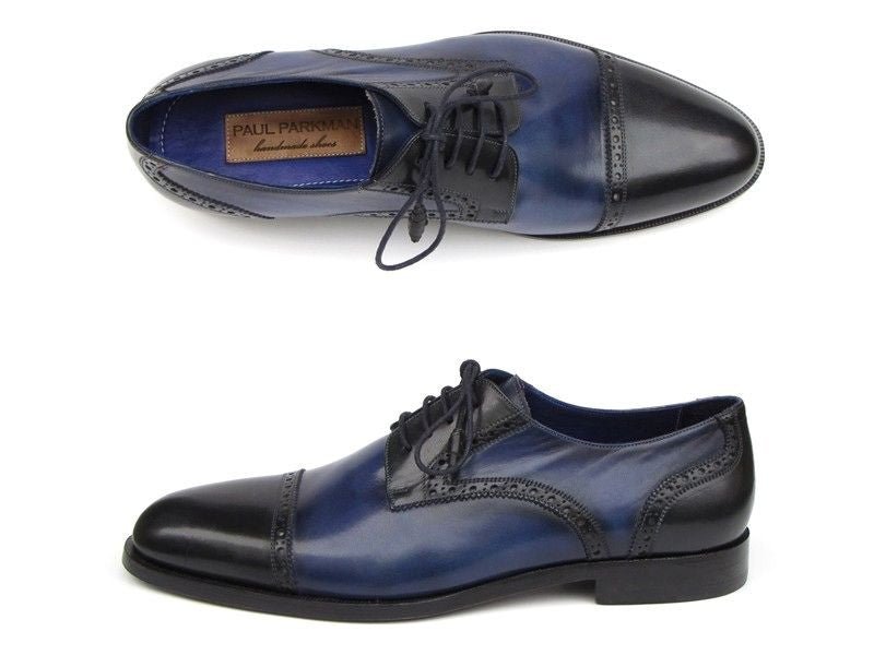 Paul Parkman Men's Hand Painted Leather Derby Shoes in Parliament Blue and Navy