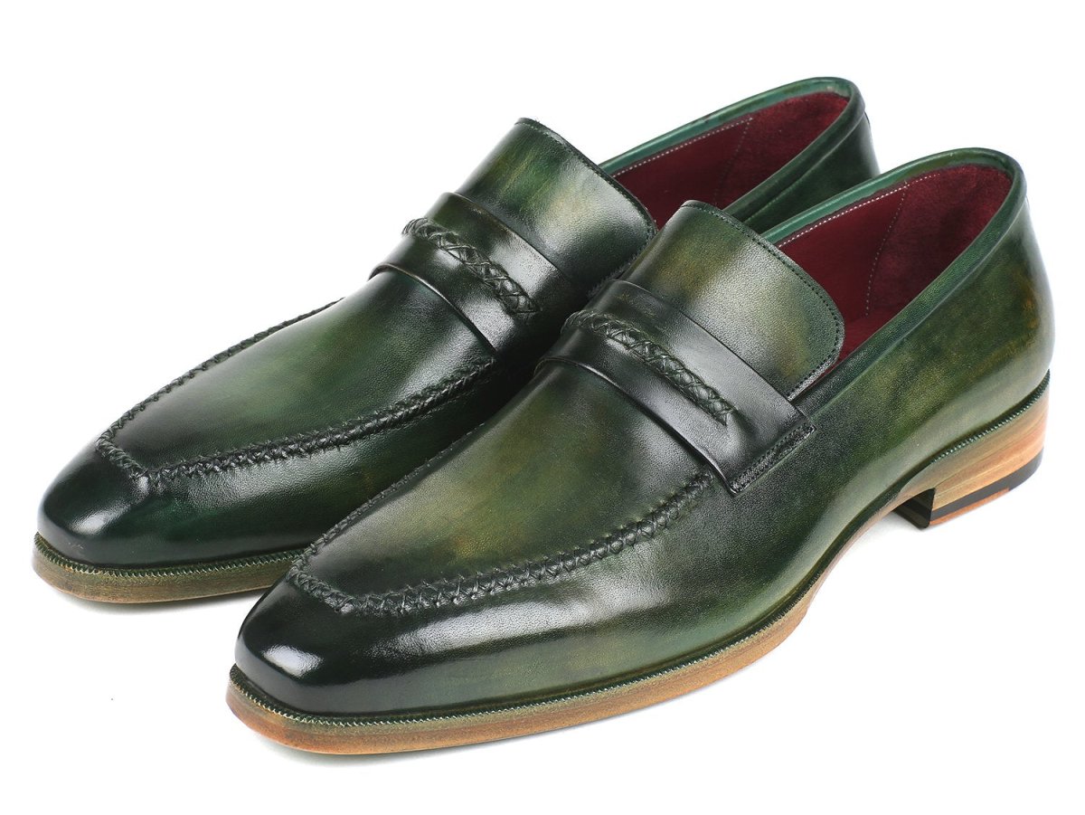 Paul Parkman Men's Hand Painted Leather Loafers in Green