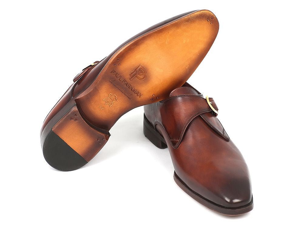 Paul Parkman Men's Hand Painted Leather Monkstraps in Brown and Camel