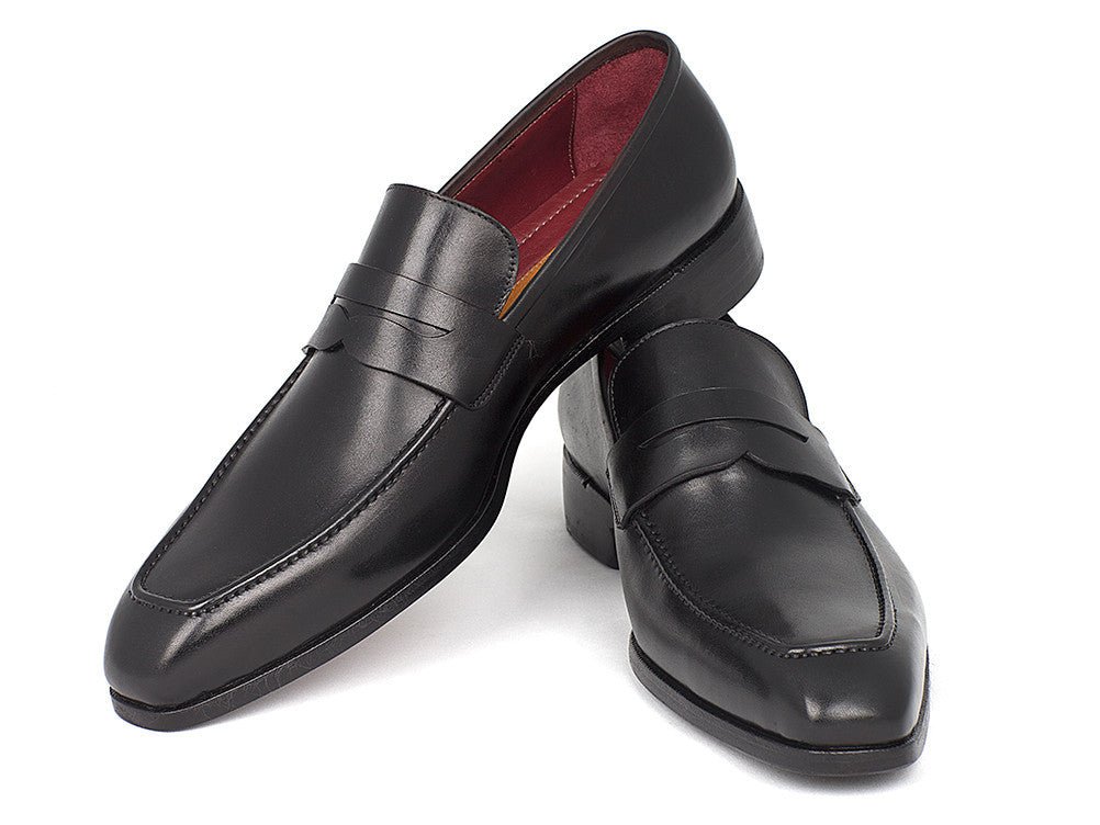 Paul Parkman Men's Hand Painted Leather Penny Loafers in Black