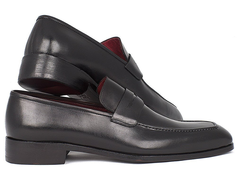 Paul Parkman Men's Hand Painted Leather Penny Loafers in Black