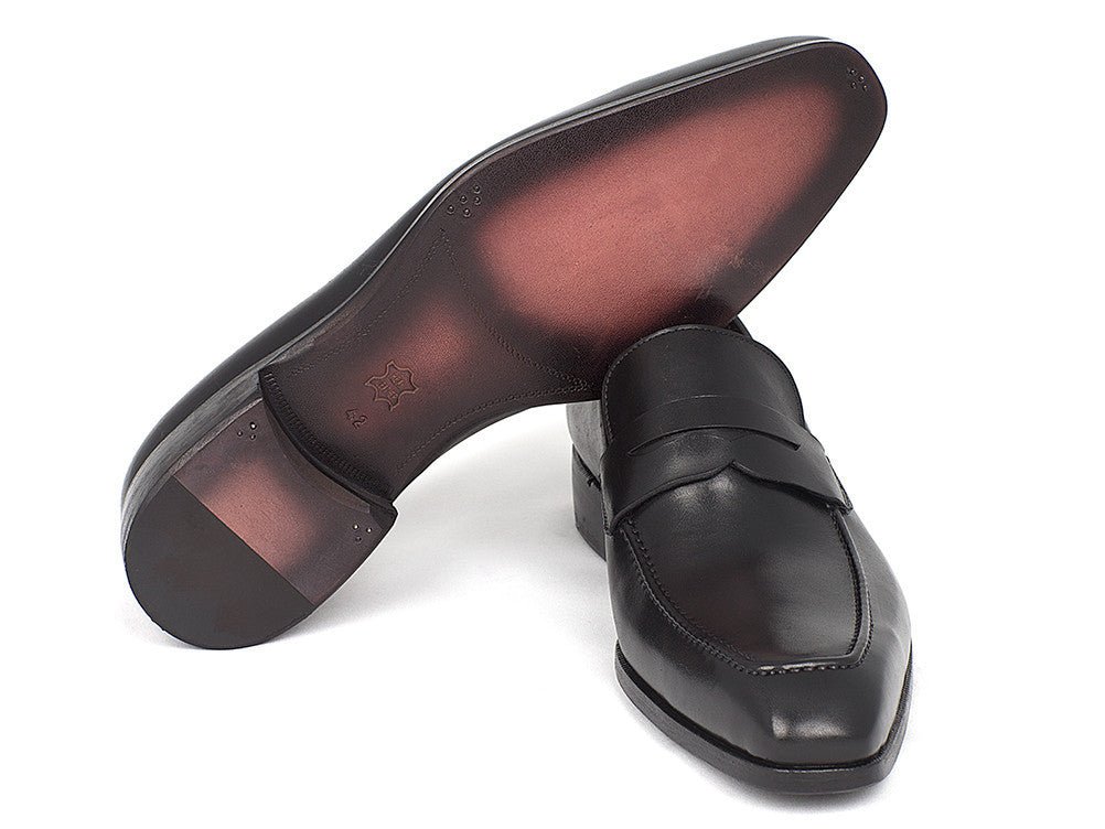 Paul Parkman Men's Hand Painted Leather Penny Loafers in Black