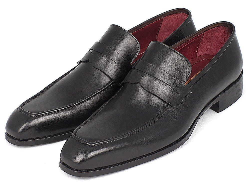 Paul Parkman Men's Hand Painted Leather Penny Loafers in Black