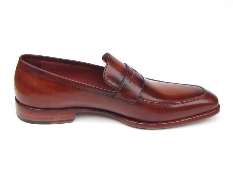 Paul Parkman Men's Hand Painted Leather Penny Loafers in Tobacco and Bordeaux